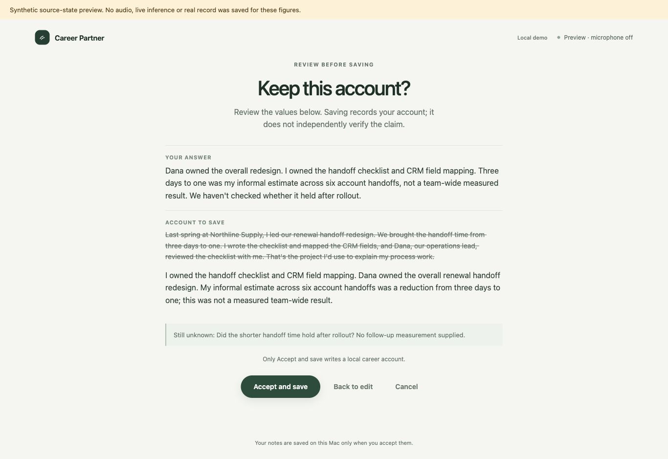 Review the account — fictional source-state preview